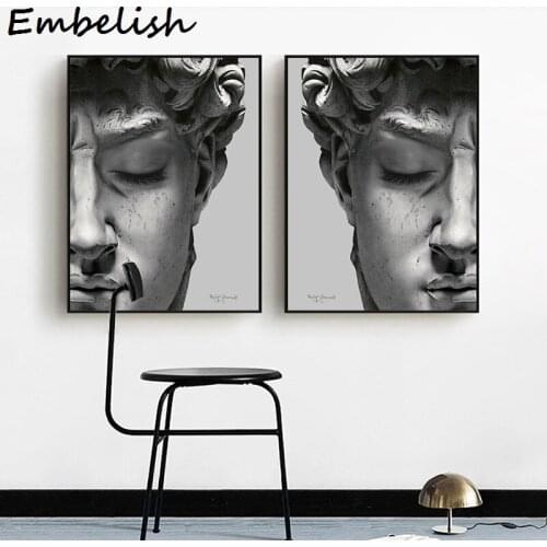 White and black Davids face with closed eyes Body sculpture modern Nordic decorative Picture Canvas Wall Art for room decor