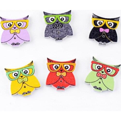 Free Shipping 20 Random Mixed Lovely Owl Animals 2 Holes Wood Painting Sewing Buttons Scrapbooking 21x25mm F0033