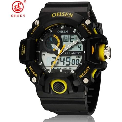 OHSEN Fashion Outdoor Sport Watch Men Multifunction 5 Bar Waterproof Black Military Digital Wristwatches Clock Relogio Masculino