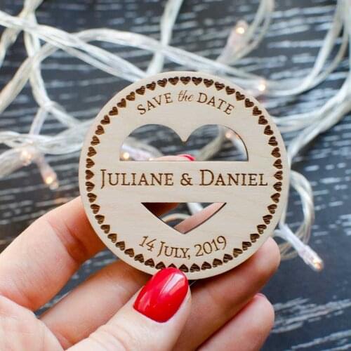 Rustic Wedding Invitation Wooden Save the Date Heart Magnet Personalized Wedding Magnets Custom Magnet Wedding Favor