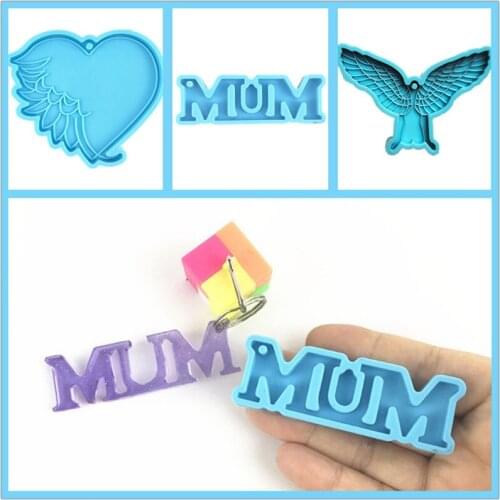 MUM LettersAngel Wing Back View Keychain Epoxy Resin Mold Pendant Casting Silicone Mould DIY Crafts Ornaments Jewelry Decor Tool
