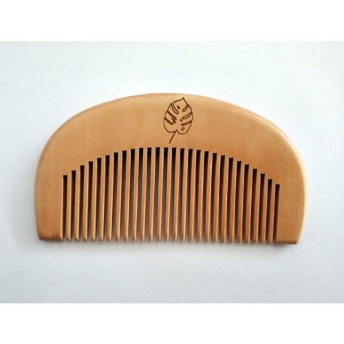 1PCS Natural Peach Wood Fine-Tooth Moon Comb For Men Beard & Women Hair Care Engraved Logo Pocket Size 3.9inch