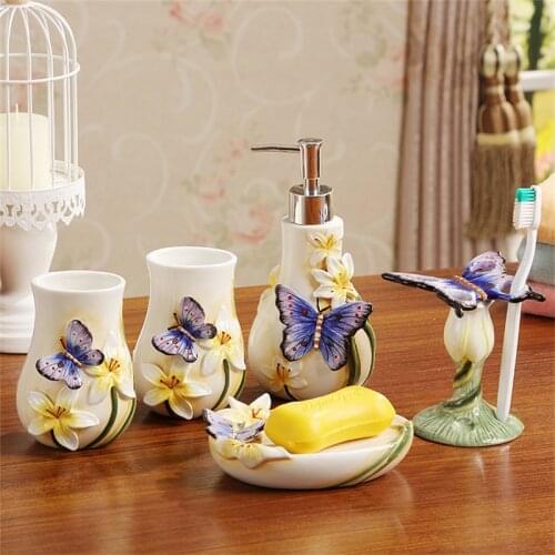 Ceramic Soap Dispenser Toothbrush Holder Gargle Cup Soap Dish 5 Pieces Set Wedding Gifts Bathroom Accessories Set Free Shipping