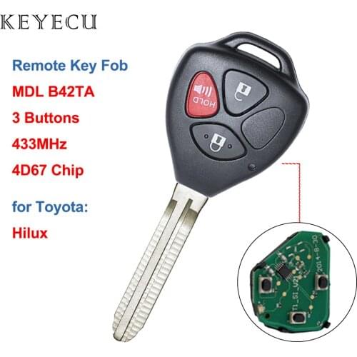 Keyecu Remote Key 3 Button 433MHz 4D67 Chip for Toyota 2005-2008 Hilux (MDL B42TA)