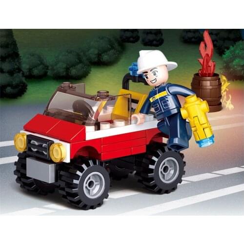 SLuban Firemen Series Car Modle Building Blocks Military Free Fire Minifigures Childrens Educational Toys For Boy Holiday Gift