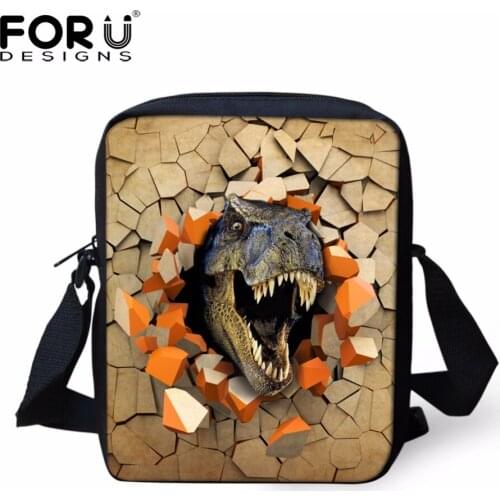 FORUDESIGNS Brown Printing Dinosaur Messenger Bags for Men Mini Kindergarten Kids Satchel Bookbag Cool Children Crossbody Bags