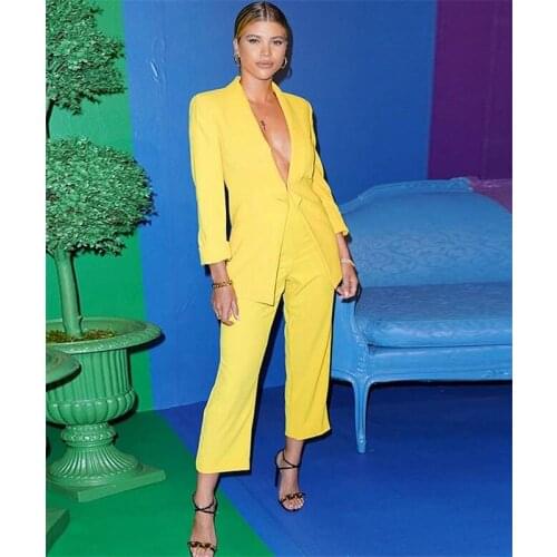 Yellow Business Pant Suits for Women Ladies Single Breasted Blazer with Pants Womens Work Pantsuit Custom Made