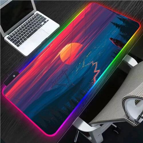 Anime Sunrise Landscape LED USB Gamer Accessories Computer Mat Notebook Countertop Office Mousepad XXL Deco Gaming Rgb Mouse Pad