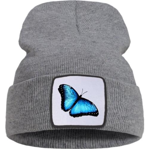 Cool Blue Butterfly Personality Print Hip Hop Men Winter Hats Keep Warm Casual Women Knitted Hat Soft Fashion Beanie For Teens