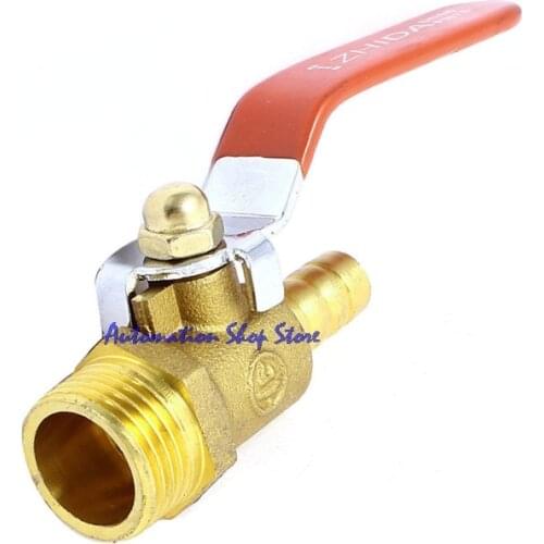 Brass 1/2PT Male Thread to 10mm Barb Hose Connector Full Port Ball Valve