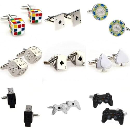 Magic Cube Cards Dice Game Handle USB Cufflink Cuff Link 1 Pair Free Shipping Big Promotion
