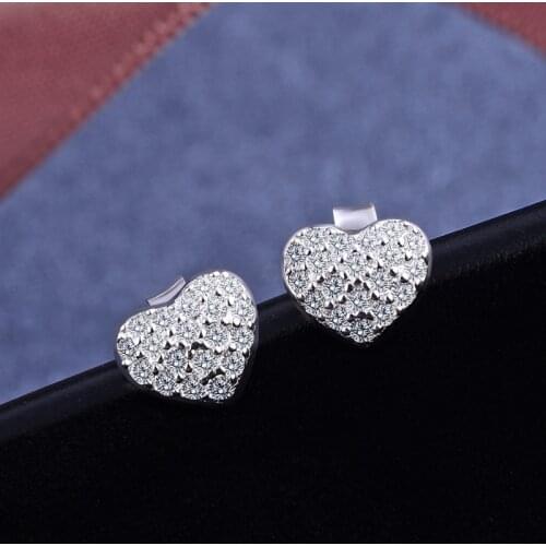 Small Heart Pave Stud Earrings,Thomas Style Fashion Autumn Jewerly For Women,Ts Gift In 925 Sterling Silver,Super Deals