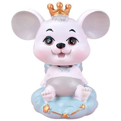 Miniature Crown Big Ear Mouse Animals Resin Figurine Home Decoration Accessories Office Desk Car Ornaments DiY Christmas Gift