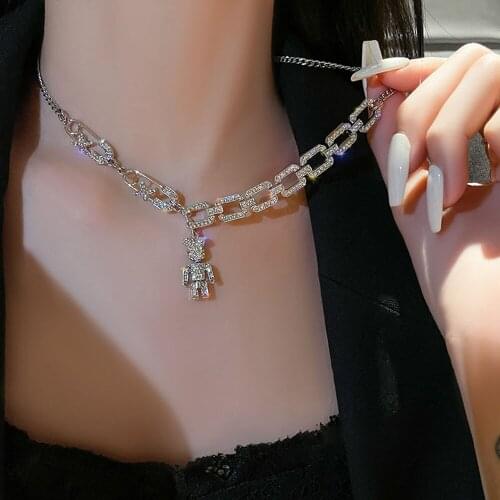Fashion New Hip Hop Rock Set Auger Women Necklace, Cold Wind Luxury Fashion Girl Collarbone Chain Pendant Punk Jewelry Gifts