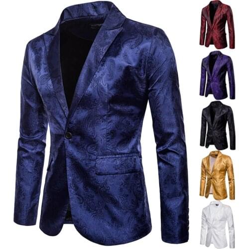 Mens Fashion One Button Lapel Collar Paisley Suit Jacket Formal Slim Coat L7