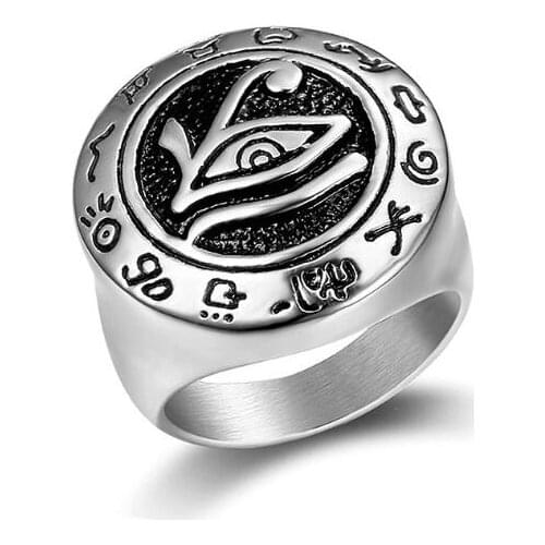 Vintage Stainless Steel Retro Egyptian Eagle Head God Eye of Horus Ring Personality Domineering Jewelry for Men