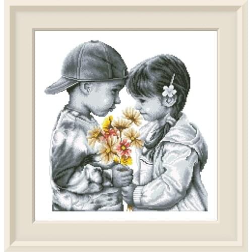 Dreampattern Shy couple cross stitch kits lovers pattern design 18ct 14ct 11ct unprint canvas embroidery DIY