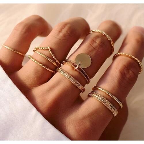 Modyle Punk Gold Wide Chain Rings Set For Women Girls Fashion Irregular Finger Thin Rings Gift 2021 Female Jewelry Party