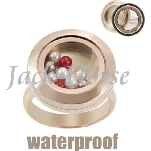 Newest waterproof stainless steel rose gold floating locket ring 20mm twist living locket ring