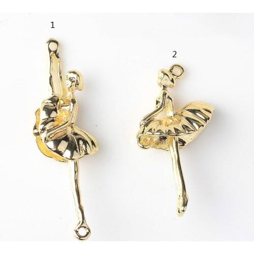 4pcs/lot New Gold Alloy Dancing Girl Pendant Button Left Right Symmetrical Hair Accessories Earrings Alloy Jewelry Accessories
