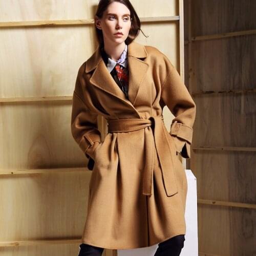 Autumn and winter new medium and long double-sided tweed coat womens double-sided cashmere wool coat womens cashmere wool