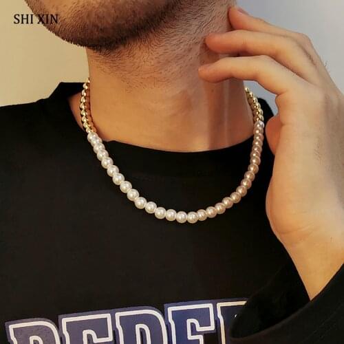 SHIXIN Imitation Beaded Pearl Choker Necklace For Women Short White Pearls Chokers Collar Necklace Men Fashion Neck Jewelry 2021
