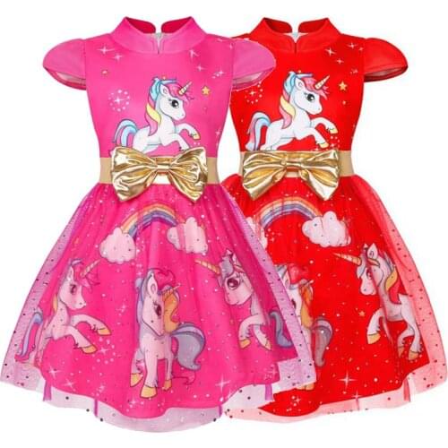 Girls Dress Unicorn Dress Girl Short Sleeve Tutu Princess Dress Children New Year Clothing