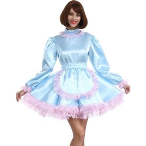 Sissy Girl Maid babyblue Lockable Dress Crossdress Cosplay Costume