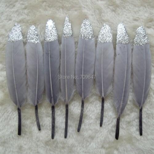 Plumas decoracion!50Pcs/Lot! Silver Glitter Dipped Goose Feathers,Loose Grey Feathers,Party Supplies,Boho Wedding Decor