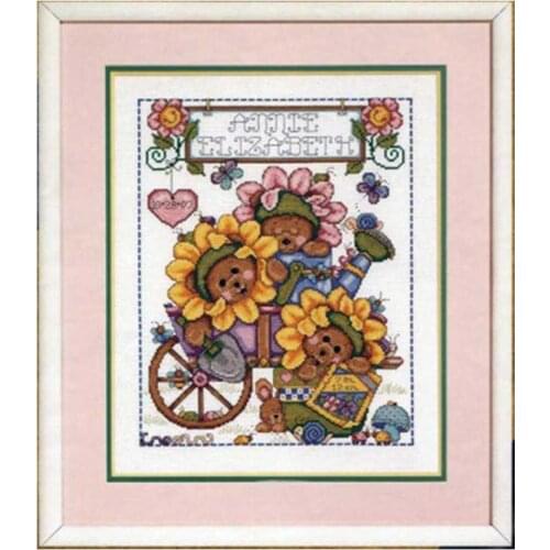 Sunflower bear baby birth certificate Counted Cross Stitch 11CT 14CT 18CT DIY Cross Stitch Kits Embroidery Needlework Sets