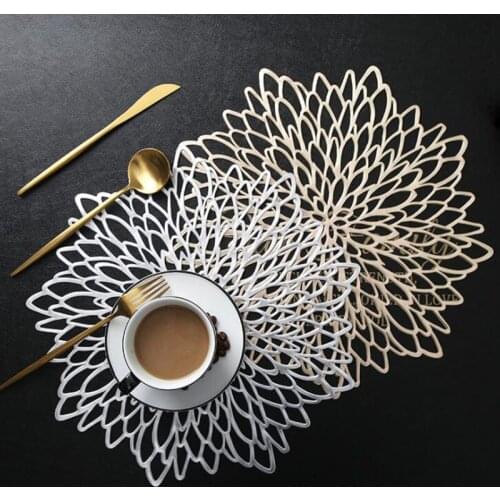 Nordic Style Floral Hollow Placemat PVC Heat Insulation Non-slip Cup Coaster Wine Pad for Dining Table Decor Kitchen Supply