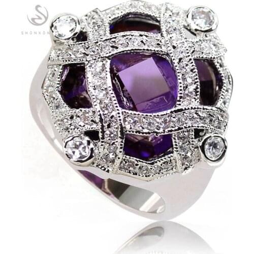 SHUNXUNZE Noble Generous Engagement Wedding rings jewelry for men and women Purple Pink Cubic Zirconia Rhodium Plated R513 R516