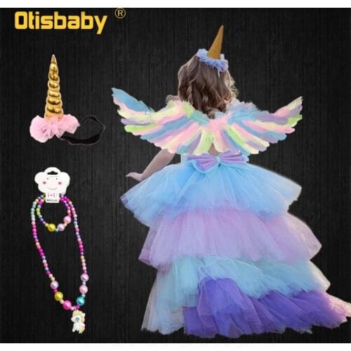 Christmas Fluffy Girl Princess Unicorn Dress Gorgeous Backless Long Tail Wedding Dress Kids Halloween Unicorn Cosplay Costume