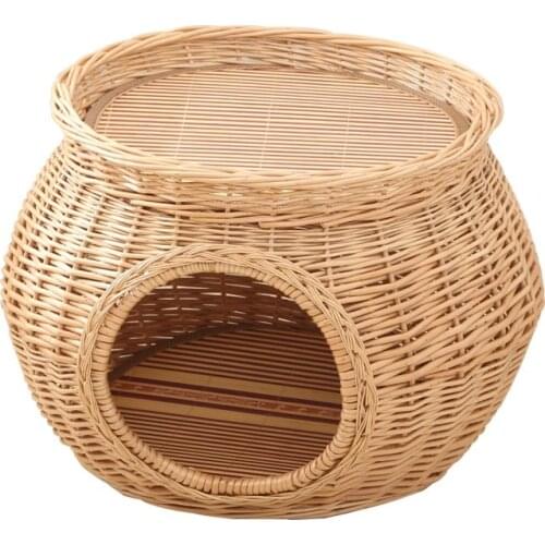 Manual Rattan Cat House Natural wicker weaving cat nest cat accessories Durable green with Thick mat for big pet