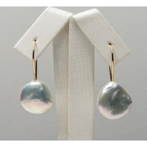 17*16mm White Freshwater Cultured Kasumi Pearl Drop Earrings 925 Sterling Silver