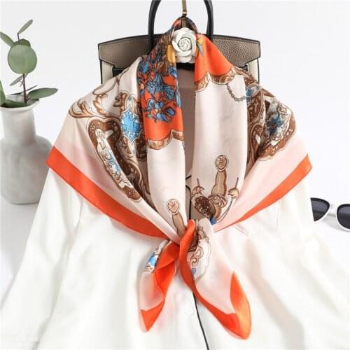 90cm Silk Square Scarf Foulard Female Hijab Headband Neckerchief Scarves Fashion Women Bandana Lady Shawl Neck Wrap Summer