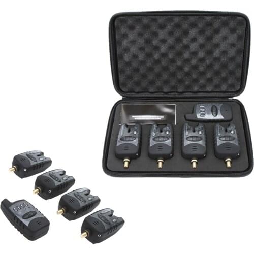 Lixada Wireless Digital Fishing Alarm Set 4 Fishing Bite Alarm + 1 Receiver in Case for Carp Fishing