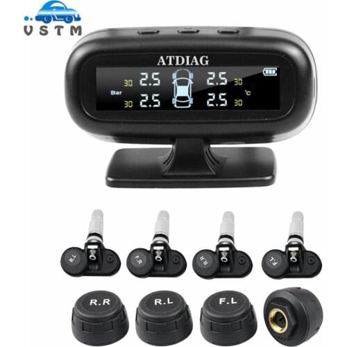VSTM Tire Pressure Monitoring System Solar Power Universal Wireless TPMS with 4 External Waterproof Sensors Digital LCD Display