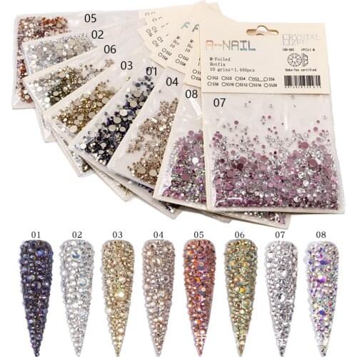 Mix Sizes 1440PCS/Pack Crystal Non Hotfix Flatback Nails Rhinestones For Nails 3D Nail Art Decoration Gemstone