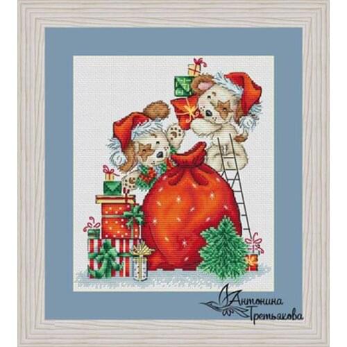 Dog Christmas gift patterns counted 11CT 14CT 18CT Cross Stitch Sets DIY Wholesale Cross-stitch Kits Embroidery Needlework
