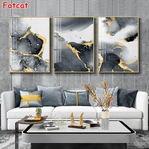 Triptych Modern Abstract 5d Diy Diamond Painting Golden Black Painting Nordic Wall Pictures for Living room Home Decor PP1453