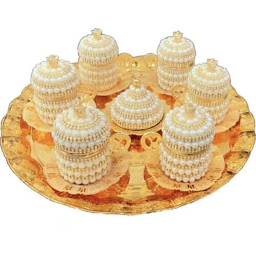 Turkish coffee Ser Pearl Cubic Zirconia Gold 6 Ader Coffee Cup Espresso Cup Turkish Arabic Moroccan Greek Bosnian Serb Kave suits