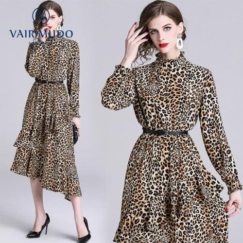 VAIR MUDO Spring New Fashion Dresses Ruffled Summer Temperament Long-Sleeved Leopard Print Slim Dress Women Sexy Fashion Y-2
