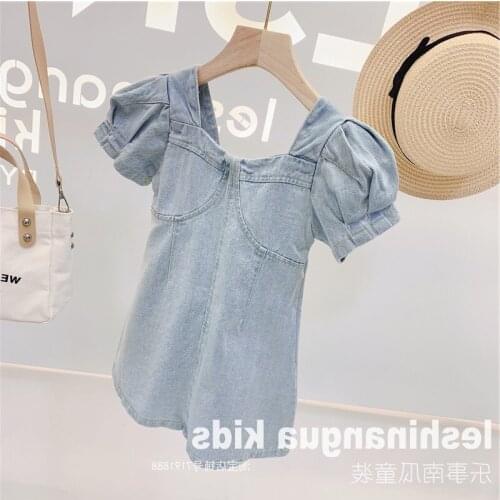 Girls Skirt U-Neck Puff Sleeve Denim Dress Summer New Childrens Clothing girls dresses 2020