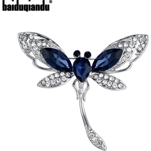 Baiduqiandu Blue Crystal Glass Dragonfly Brooches for Women Large Insect Brooch Pin Fashion Dress Coat Accessories Cute Jewelry
