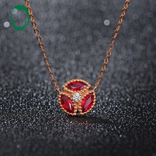 Caimao Circle Design 0.44ct Natural Marquise Ruby Brilliant Cut Diamond 14kt Rose Gold Exquisite Pendant Chain for Women