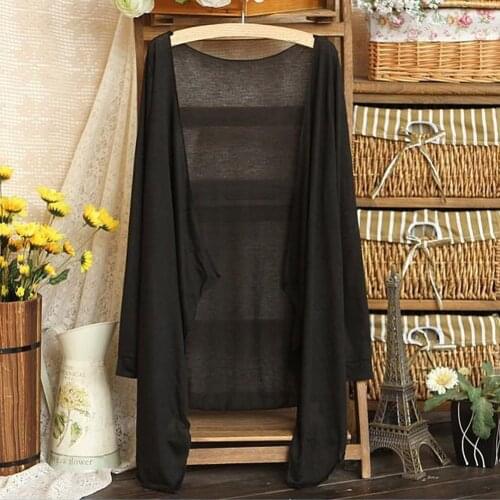 Women Solid Colour blouse Midi Long Cardigan Summer Thin Knitted Cardigans Female Casual Loose Sweater Coat Jacket Plus Size