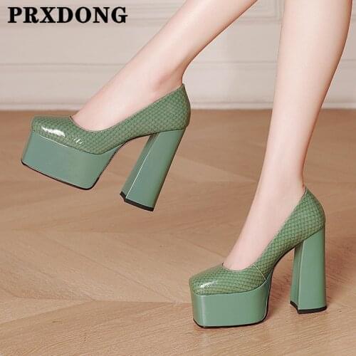 New Brand Women Pumps Shoes Genuine Leather Thick High Heels Platform Comfortable Black Beige Dress Party Wedding Shoes Woman