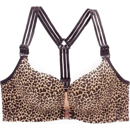 Plus size women Front buckle bra without steel rim Fat MM big bra Gathering adjustment type Leopard sexy underwear plus size