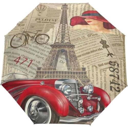 Women Car Fashion Eiffel Tower Customized Design Umbrellas 3 Folds Auto Womens Umbrella Rain Women Guarda Chuva Parapluie